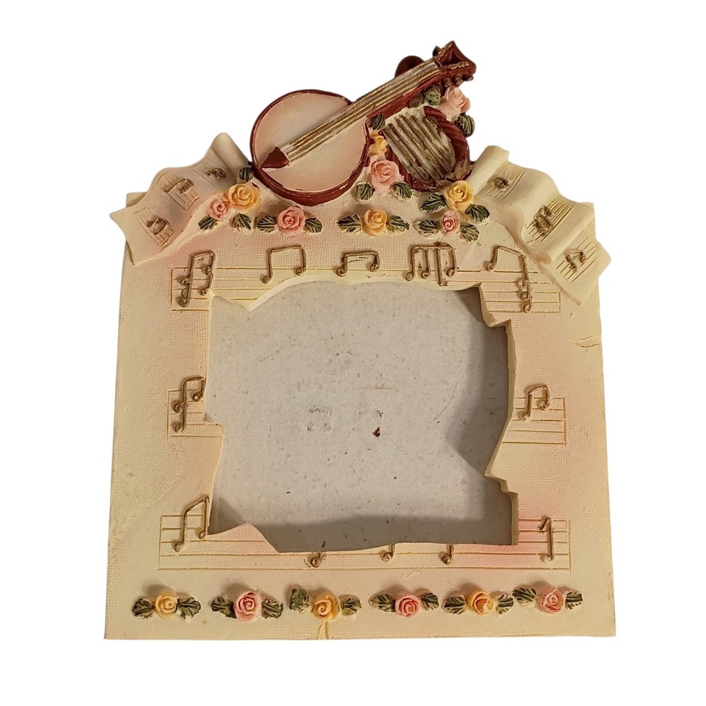 VTG 3D‎ Rustic Banjo & Roses Picture Frame Resin Music Notes Shabby Chic Pastel